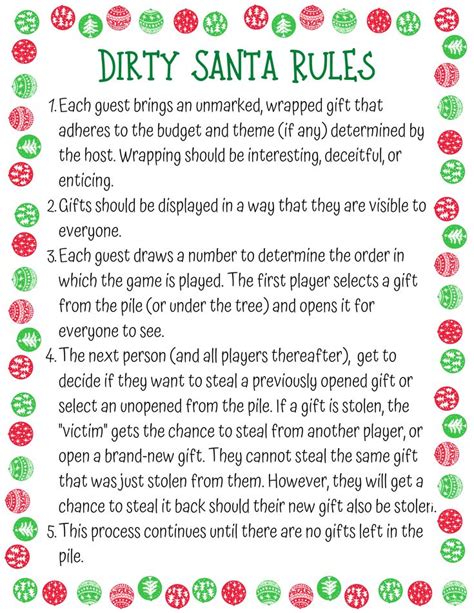 dirty santa rules printable numbers.